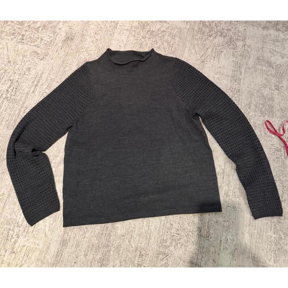 Vintage Milly Gray Textured Sleeve Sweater 100% Merino Wool sz S